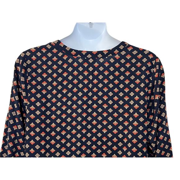 J. JILL WOMENS TOP PLUS SIZE 2X V-NECK POPOVER GEO PRINTED BOHO BLOUSE NAVY - Picture 6 of 11